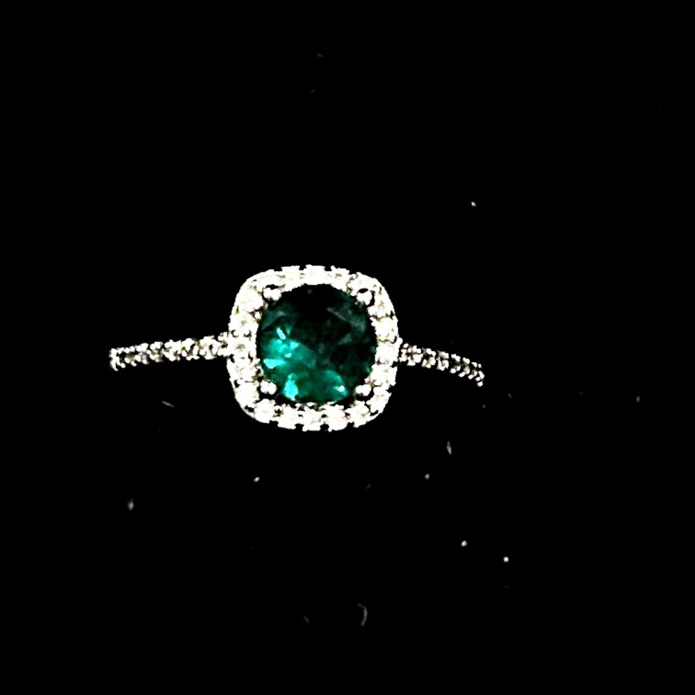 Diamond & Emerald Silver Tone Ring